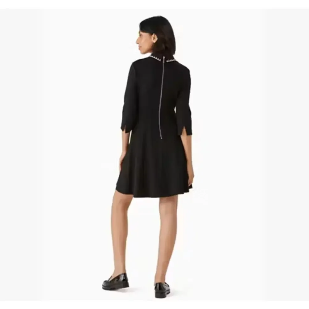 KATE SPADE Dress Size M Embellished Collar Ponte Dress NEW $299 Black Rhinestone